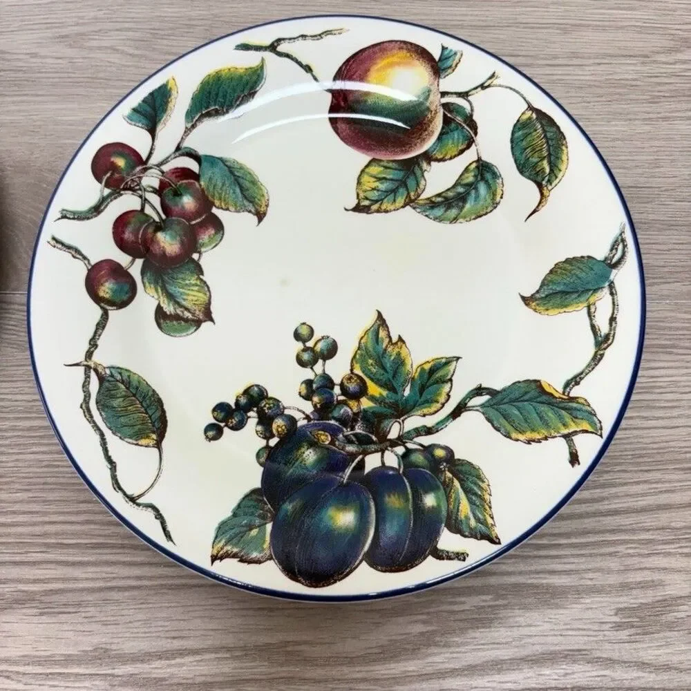 Pier 1 Macintoch Orchard Fruit Motif Plates 10 1/4 Set 2 Made in England Blue